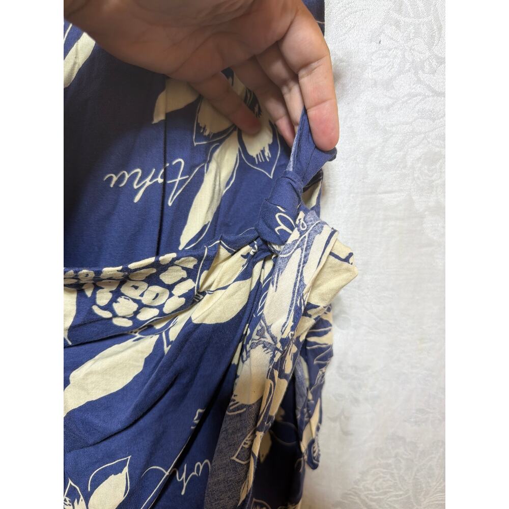 Hilo Hattie Dress Medium Blue Cream Floral Pineapple Print Made in Hawaii Sarong - Picture 2 of 8